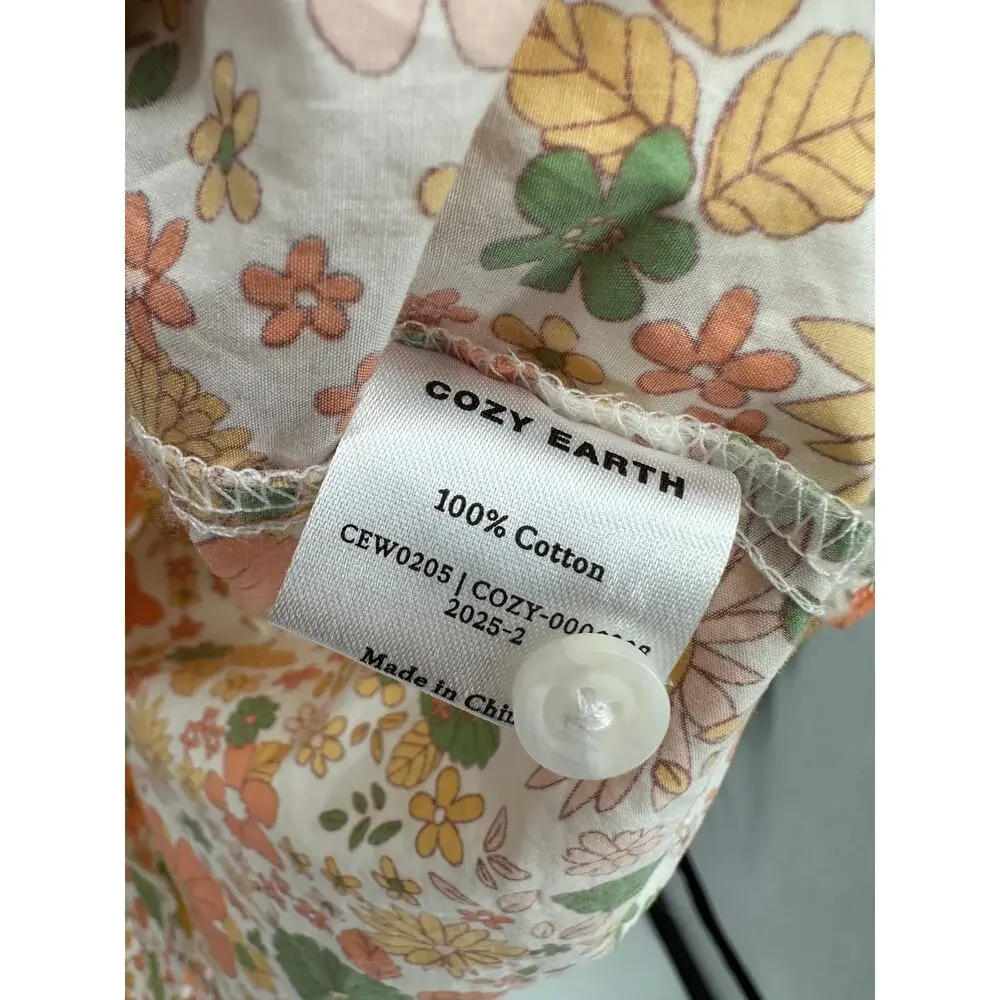 Cozy Earth Womens Orange Floral Sutton Short Sleeve Pajama Top‎ Size M Retro
